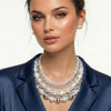 Mixed Media White Pearl Silver Chain Necklace