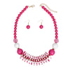 Beaded Funky Fuchsia and White Disc Necklace Set