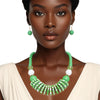 Beaded Funky Green and White Disc Necklace Set