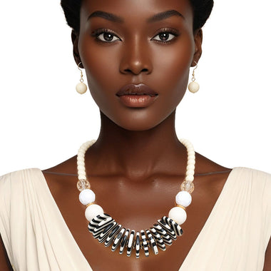 Beaded Funky Ivory and Black Disc Necklace Set