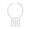 Pendant Silver Crystal Square Grid Chain Necklace