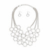 Chain Multi Row Multi Circle Silver Bib Necklace
