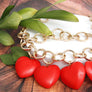 Bib Chunky Red Wooden Heart Bead Necklace