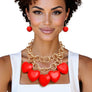 Bib Chunky Red Wooden Heart Bead Necklace