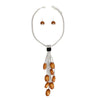 Tassel Silver Mesh Brown Wooden Bead Necklace