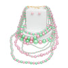 AKA Sorority Pink Green 7 Strand Pearl Necklace