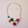 Bib Chunky Multi Crystal Pearl Evening Necklace