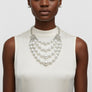 White Pearl and Silver Bead Layered Bib Necklace