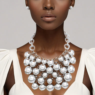 Bib Opulent Ball Bead Silver Chainmaille Necklace
