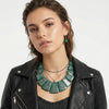 Bib Green Resin and Silver Confetti Large Necklace