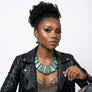 Bib Green Resin and Silver Confetti Large Necklace