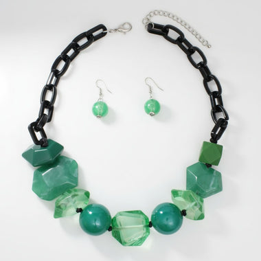 Beaded Green Chunky Mixed Bead Tribal Necklace