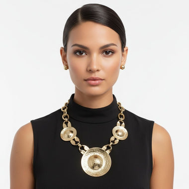 Bib Oversized Gold Sculptural Metal Disc Necklace