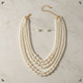 Glass Pearl Cream 5 Strand Long Layer Necklace