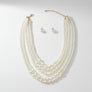 Glass Pearl Cream 5 Strand Long Layer Necklace