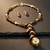 Stacked Wood Bead Marbled Brown Toggle Necklace