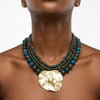 Tribal Lake Blue Stone Bead Hammered Gold Necklace