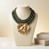 Tribal Lake Blue Stone Bead Hammered Gold Necklace