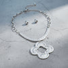 Chunky Pendant Silver Hammered Quatrefoil Necklace