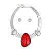 Collar Silver Omega Red Resin Tribal Necklace