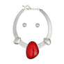 Collar Silver Omega Red Resin Tribal Necklace