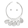 Bib Silver Metal Wire Teardrop Sculpted Necklace