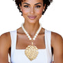 Cream Pearl Gold Palm Leaf Pendant Necklace