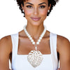 White Pearl Silver Palm Leaf Pendant Necklace