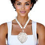 White Pearl Silver Palm Leaf Pendant Necklace