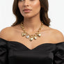 Chain Gold Puffy Heart Aurbo Stone Charm Necklace