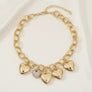 Chain Gold Puffy Heart Aurbo Stone Charm Necklace