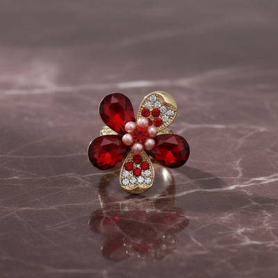 Cocktail Ring Red Teardrop Crystal Flower Design
