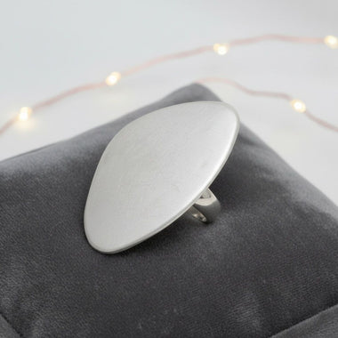 XL Matte Silver Irregular Oval Statement Ring