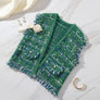 Silver Threaded Luxe High Quality Tweed Green Vest