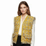 Gold Threaded Luxe Plaid Tweed Mustard Vest