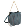 Purse Denim Blue Leather Fringe Bag for Women