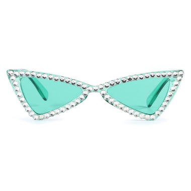 Sunglasses Green Cat Eye Rhinestone Retro Eyewear