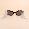 Sunglasses Black Rectangle Rhinestone Fringe