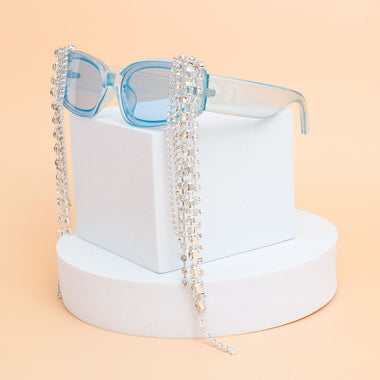 Sunglasses Blue Rectangle Rhinestone Fringe