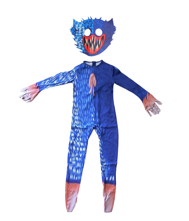 Unleash the Blue Beast Huggy Wuggy Kids Cosplay Costume — Jumpsuit & Mask Set for Spooky Fun Holloween Party