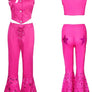 Rodeo Barbie Pink Cowgirl Costume for Adult Women Girl Wild West Western Outfit Cosplay Hippie Costume 70s 80s Disco Scarf Halloween Party