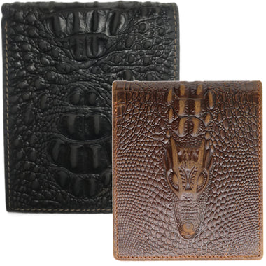 Crocodile Ultra Slim Genuine Leather Men’s Bifold Wallet, Vintage Personal with Alligator Embossed Design - DJ Comics