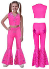 Diona Rodeo Pink Cowgirl Costume for Kid Teen Girl Wild West Western Outfit Cosplay Hippie Costume 70s 80s Disco Scarf Halloween Party