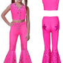 Diona Rodeo Pink Cowgirl Costume for Kid Teen Girl Wild West Western Outfit Cosplay Hippie Costume 70s 80s Disco Scarf Halloween Party