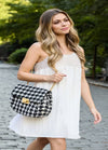 Houndstooth Black and White Pattern Crossbody Bag Handbag with Gold Chain Strap