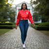 DST Greek Apparel S Cropped Satin Varsity Jacket