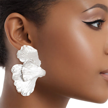 Studs Irregular Silver Folded Petal Flower Earrings