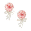 Dangle Pink Petal Flower Pearl Bow Long Earrings