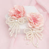 Dangle Pink Petal Flower Pearl Bow Long Earrings