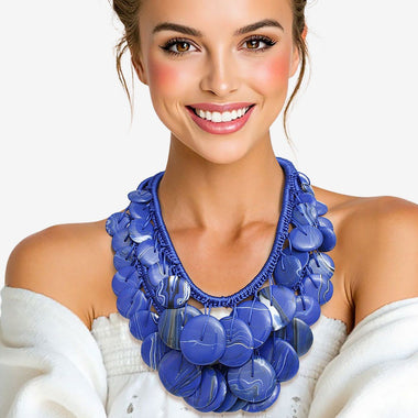 Bib Blue Dramatic Long Cord Disc Necklace Women